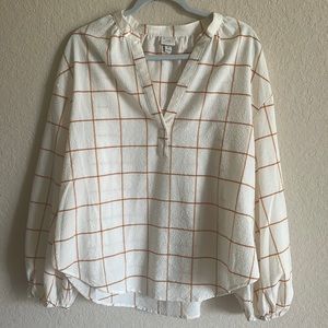 A New Day Plaid Long Balloon Sleeve Blouse